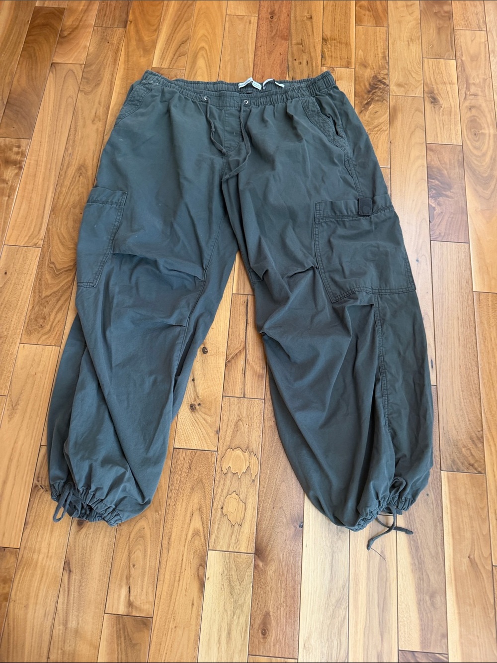 Bershka Olive Cargo Jogger Pants with Drawstring Ankles